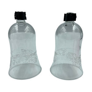 Vintage Etched Glass Winter Snow Sleigh Candle Holders Mid Century Modern